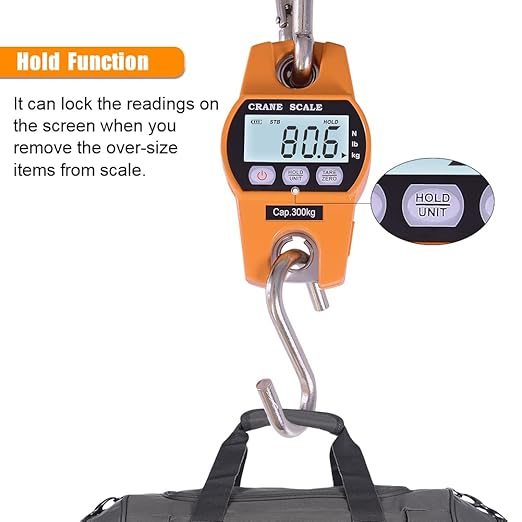 Fuzion Hanging Scale 660lb, Heavy Duty Crane Scale with Large LCD Display, Digital Weight Deer Scale with Hold/Tare for Farms, Hunting, Fishing and Weighing Luggage