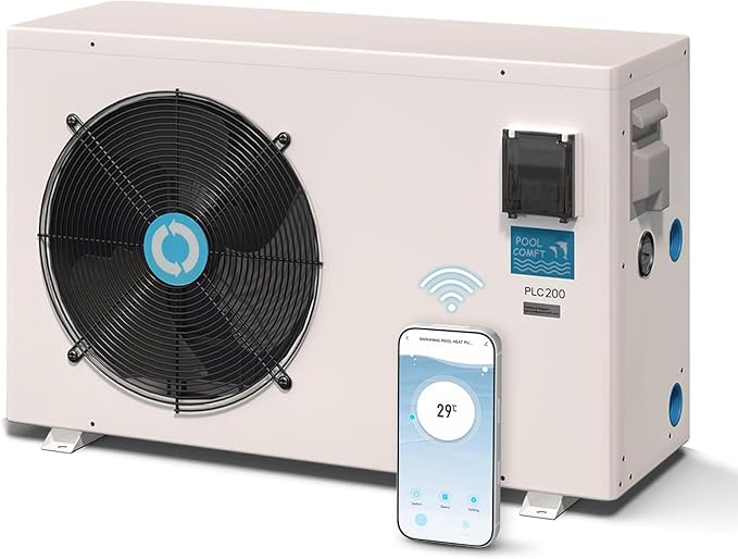 POOLCOMFT Inverter Electric Pool Heat Pump, Swimming Pool Heaters for Above Ground and Inground Pools Up to 25000 Gallons, Smart WiFi Control, Heating and Cooling Pool Heater