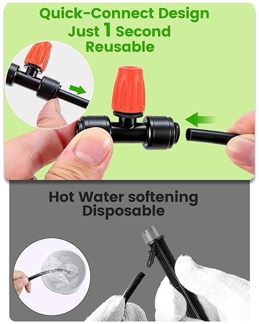 36 Pack Drip Irrigation Parts, Quick Connect 1/4" Adjustable 360° Misting Nozzles for Garden & Farm Irrigation Systems