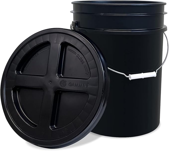 ePackageSupply 5 Gallon Bucket - Food Grade Bucket with Airtight Gamma Seal Screw-On Lid, BPA-Free, Heavy-Duty 90 Mil HDPE Plastic, Bulk Storage, Durable Container, Made in USA, Black/Black, 6 Packs