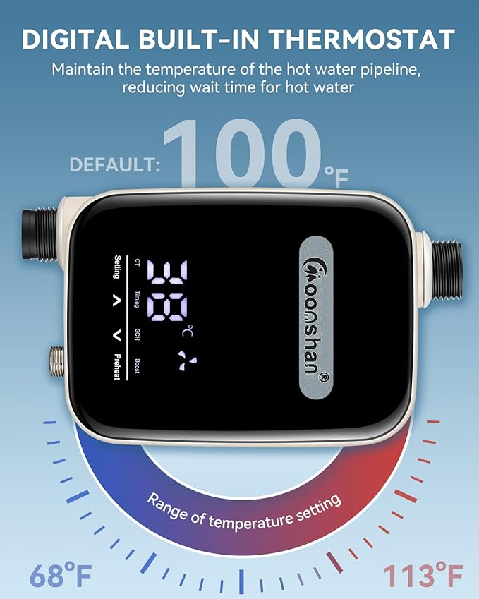Smart Instant Hot Water Recirculating Pump Kit with Built-in Thermostat Digital Timer Under Sink Water Circulator Pump System for Tank Water Heaters