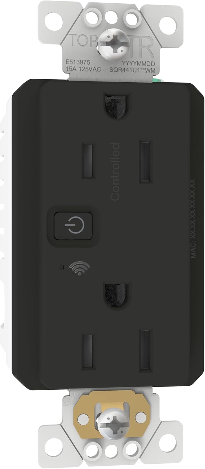 Square D by Schneider Electric X Series 15A 125V Wi-Fi Energy Monitoring Socket Outlet, Tamper Resistant, Matter Certified, Compatible with Alexa, Google Home, Apple Home, Matte Black
