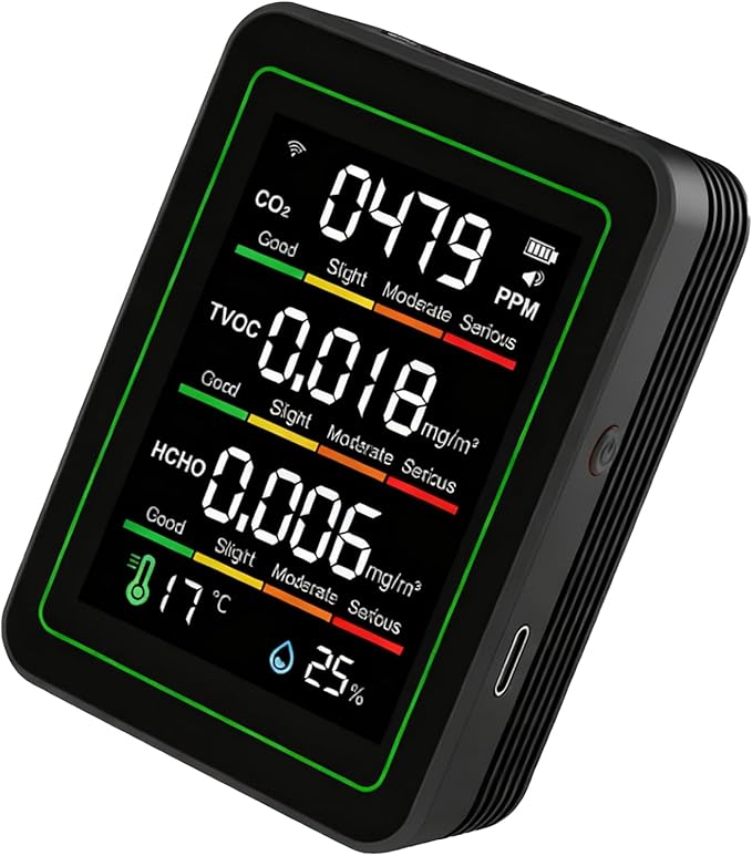 5 in 1 WiFi Air Quality Detector, Smart CO2 TVOC HCHO Temperature Humidity Tester, APP Remote Control Tester with Real Time Monitoring, Ideal for Indoor Home & Office