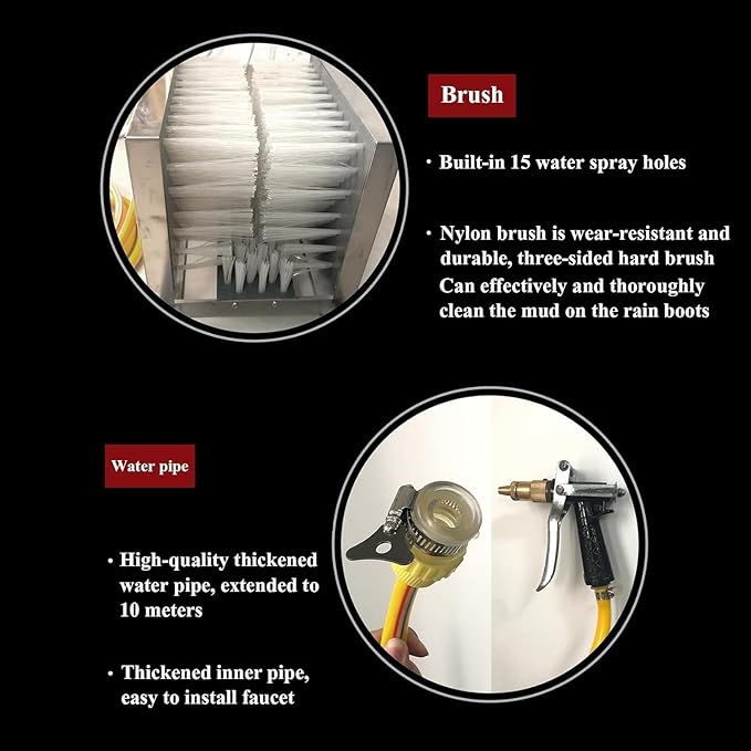 Heavy-Duty Farm Boot Scrubber & Cleaner with Stainless Steel Brush and Water Spray Gun - Essential Footwear Cleaner for Ranches, Construction Sites, and Outdoor Use