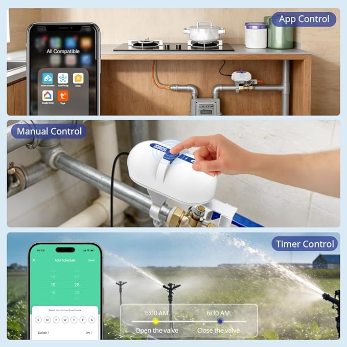 Smart Valve Controller, Compatible with Alexa & Google Voice Control Smart Life App Control, Remote Water ShutOff Valve, Easy Install on 1/2" to 1" in Pipe (WiFi Version)