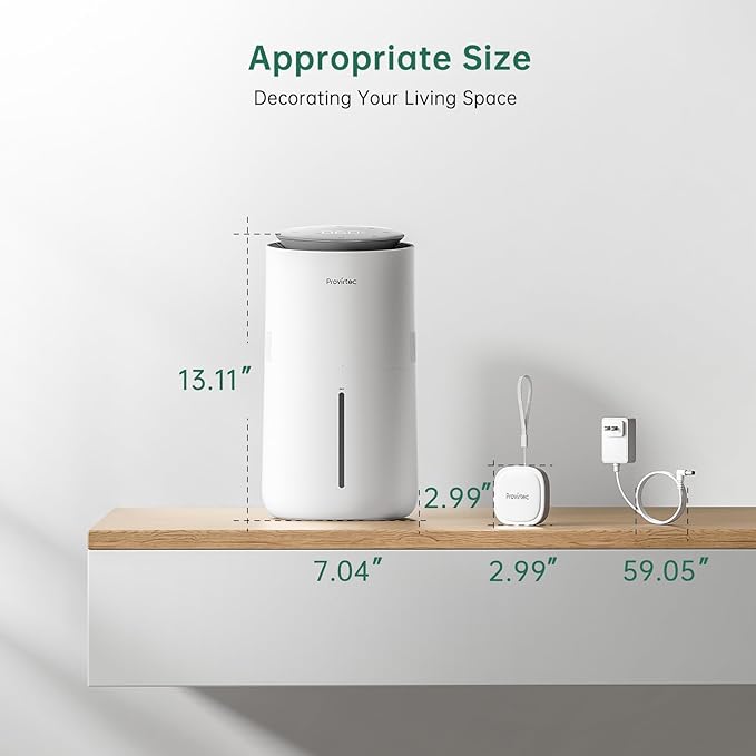 Provirtec MistFree Smart Humidifier for Bedroom, Evaporative Humidifier No White Dust, Auto Humidity & APP Control, 3L Water Tank Easy to Clean, Sleep Mode, Timing, Humidifiers for Home/Office(White)