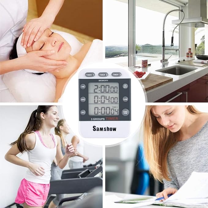 (2 Pack) Digital Kitchen Timers for Cooking Triple Timer Count UP/Down Dual Timer Large LCD Display, Adjustable Volume Loud Alarm, Magnetic Stopwatch, Battery Included White