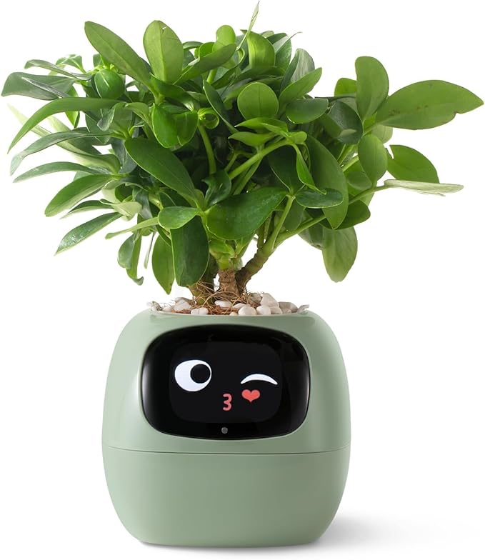 PLANTSIO Smart Pet Planter AI-Powered Smart Vases with Emoji Plant Care Guidance, Adorable Gesture Interaction, Modern Home Vase/Decoration Vase for Bedroom & Desk (Green)