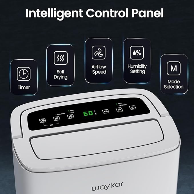 Waykar 6,500 Sq. Ft. 120 Pints 2025 Energy Star Dehumidifier for Home and Basement with Auto or Manual Drainage, Portable, Auto Defrost and Self-Drying, Ideal for Large Rooms