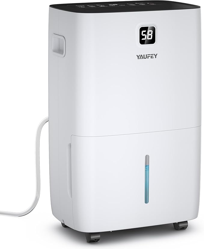 Yaufey 150 Pints Dehumidifier with Pump for Home, Basement and Large Room up to 7500 Sq. Ft., With Drain Hose, Timer, Intelligent Humidity Control and Large Water Tank