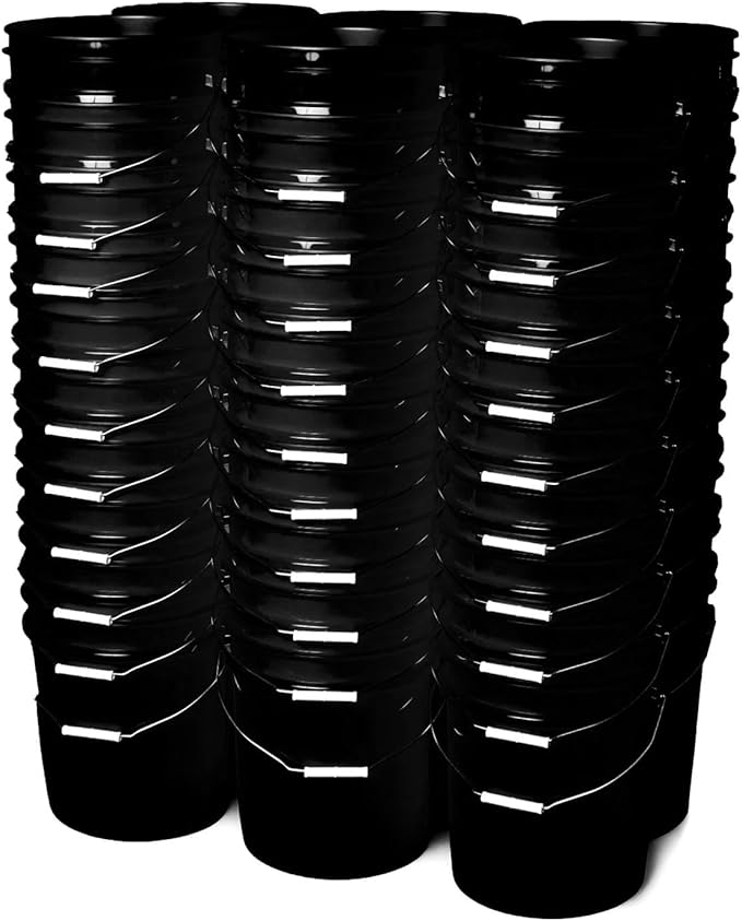 ePackageSupply 5 Gallon Bucket - Food Grade Bucket, Metal Handle Grip, BPA-Free, Heavy-Duty 90 Mil HDPE Plastic Pail, Stackable Utility Container, Made in USA, Lid Not Included, Black, 60 Packs
