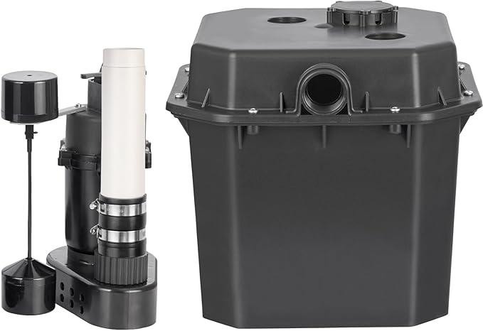 VEVOR Utility Sink Pump, 1/3 HP, 120-Volt, 2900 GPH Flow, 25 ft Head, Under-Sink Sump Pump System with 6 Gallon Basin, for Automatic Utility/Laundry, Drain Pump with 1-1/2" NPT Outlet, Black