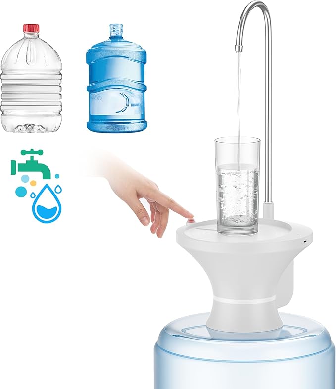 Water Dispenser for 5 Gallon Bottle, Electric Drinking Water Bottle Pump for 2-5 Gallon Jugs, USB Rechargeable Water Pump with 2 Switch Control for Home, Office, Camping