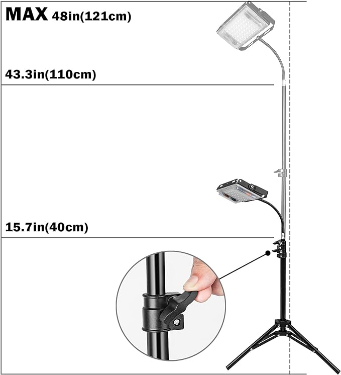 LBW Grow Light with Stand, Full Spectrum LED Floor Plant Light for Indoor Plants, Grow Lamp with On/Off Switch, Adjustable Tripod Stand 15-48 inches