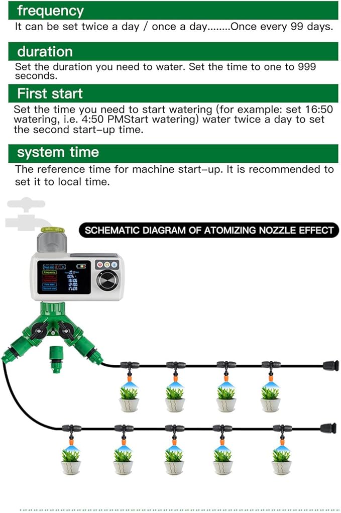 Solar Sprinkler Timer, Programmable Water Timer for Garden Hose with Rain Delay & Self Inspection, IP68 Automatic Irrigation Timer for Drip Irrigation and Lawn Watering System