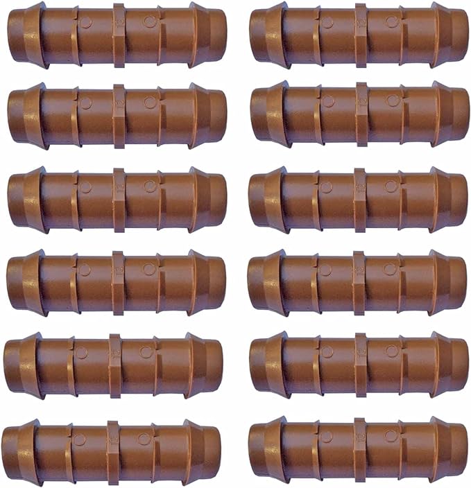 1/2" Coupling Drip Irrigation Fittings (12 Pack) - Barbed Drip Line Coupler Connectors compatible with Rain Bird and Most 1/2" Tubing or Sprinkler Systems