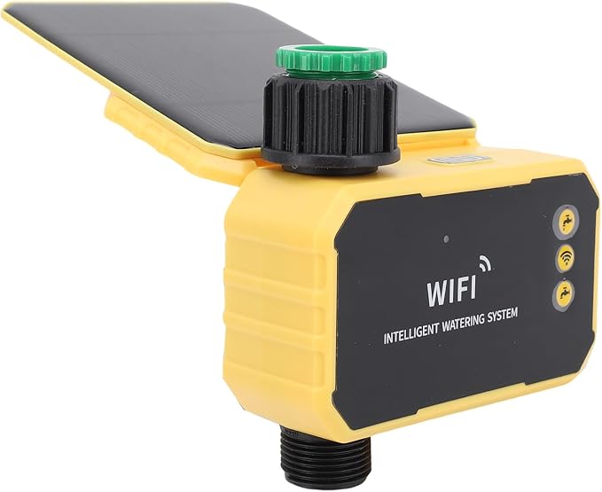 WALFRONT Smart WiFi Water Timer Adjustable 90° Solar Panel Sprinkler Timer for Garden Hose Rain Sensing Feature Automatic Irrigation Controller System