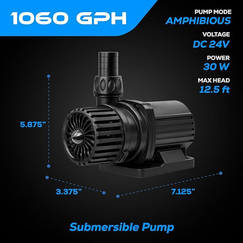1060 GPH Intelligent ECO Amphibious Water Pump - Sine Wave Technology with Controller for Hydroponics & Aquariums, 30W