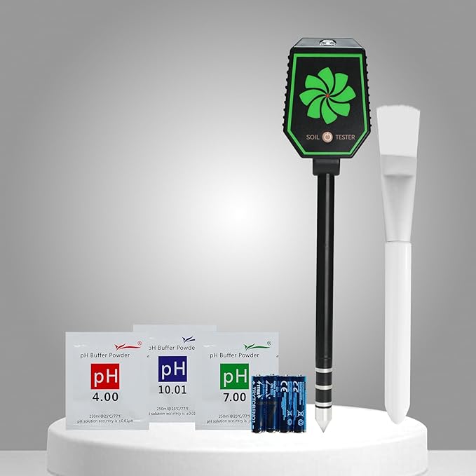 8-in-1 Bluetooth Soil Meter for pH, EC, Moisture, Fertility, Temperature, Light, and Humidity Monitoring with Real-Time App Control, Data Logging, and Precise Calibration for Plant Care