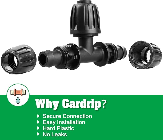 Gardrip Drip Irrigation Fittings for 1/2 Inch Drip Tubing (1/2" ID x 0.65" OD)：1/2'' Drip Line Tees Anti-drop Locked Nut Barbed Tee Connectors Garden Irrigation System Parts (10 Pack)