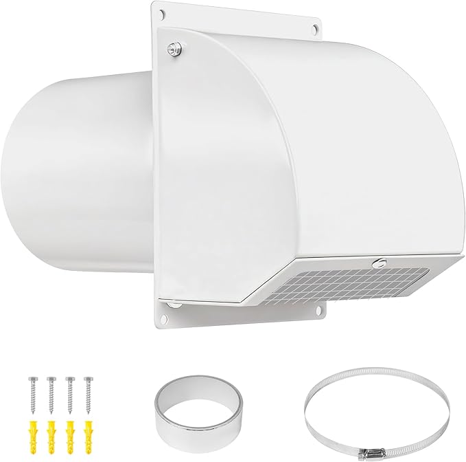 Neoaider 8 Inch Hooded Wall Vent Cover with Screen and Damper, 14GA/2MM Thick Heavy-Duty Steel Vent Covers for Wall, Vent Cover for Dryer Ventilation and Outdoor Air Exhaust, White