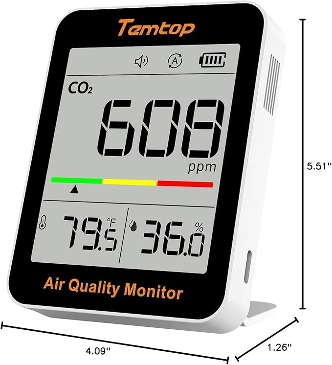 Temtop C1 Dual Pack CO2 Monitor Indoor Air Quality Monitor Portable CO2 Meter, CO2, Temperature, Humidity for Home, Office, School