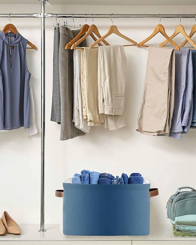 Navy Blue Yellow Ombre Storage Bins Cubes Waterproof Cloth Storage Basket,Farmhouse Modern Gradient Art Foldable Storage Bags for Shelf Clothes Storages Organizers with Handles 15x11x9.5 in 2PCS