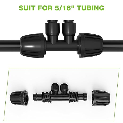 Bonviee 10 Pack 5/16” to 1/4” Reducing Tee Connectors, Split 5/16” Tubing into Two 1/4” Branches, Push-to-Connect Fast Install Drip Irrigation Fittings, Leak-Proof Adapter for Garden, Lawn, Greenhouse