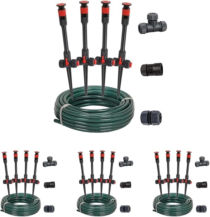 Eden 98063 Multi-Adjustable Flex Design Above Ground Irrigation Garden Sprinkler System,Sprinkler & Hose,DIY Plant Watering Set,(Pack of 4)
