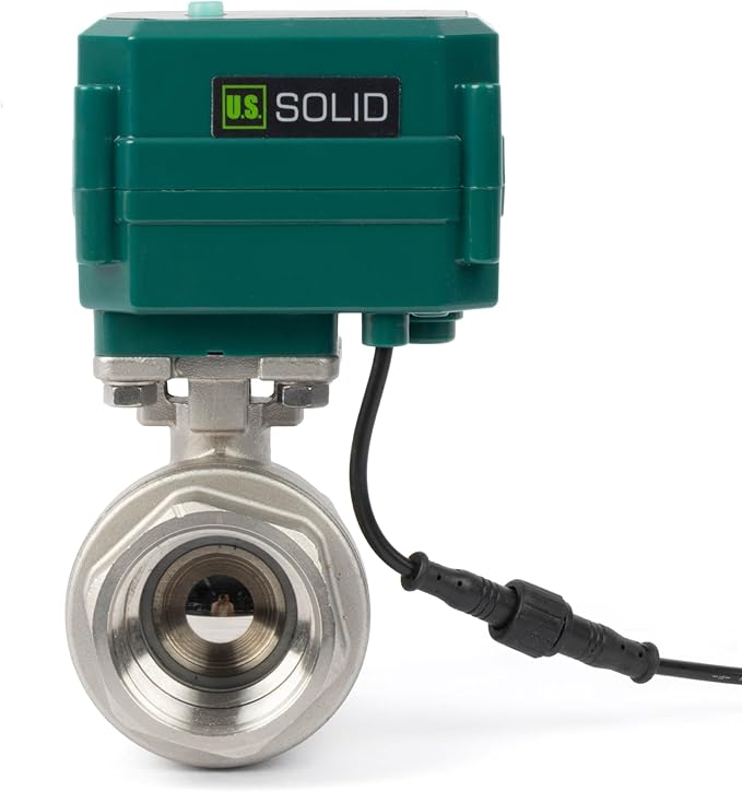 U.S. Solid 1-1/4" Smart Motorized Ball Valve - Remote App Mobile Control NSF Certified 304SS Electrical Ball Valve with Manual Switch, 5V DC USB Connection