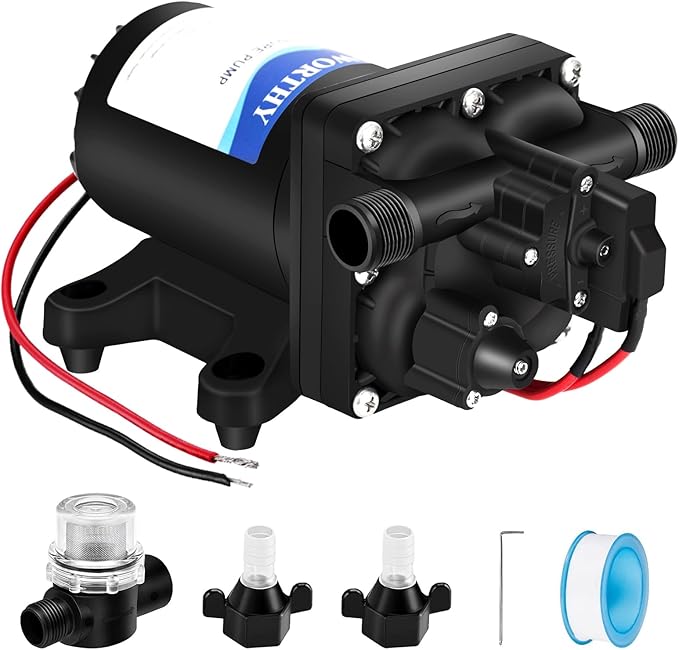 ECO-WORTHY 12V RV Water Pump, 3.5 GPM, 55 PSI, Self Priming Water Pump with Pressure Switch, 4-Chamber Fresh Water Pump for Boat Marine Camper Truck Shower Sprayer