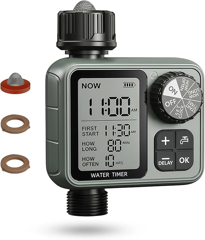 Sprinkler Timer Ourdoor,Digital Pogrammable Hose Timers with Rain Delay/Manual/Automatic Drip Irrigation Controller System,Smart Water Timer for Garden Hose with Large Display for Garden, Lawn, Yard