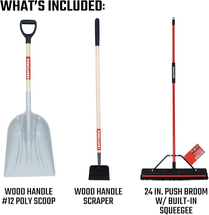 Craftsman 3-Piece Winter Clean Up Set with Scoop, Scraper & Squeegee Push Broom for Moving Snow & Slush, Scraping Ice Outdoors
