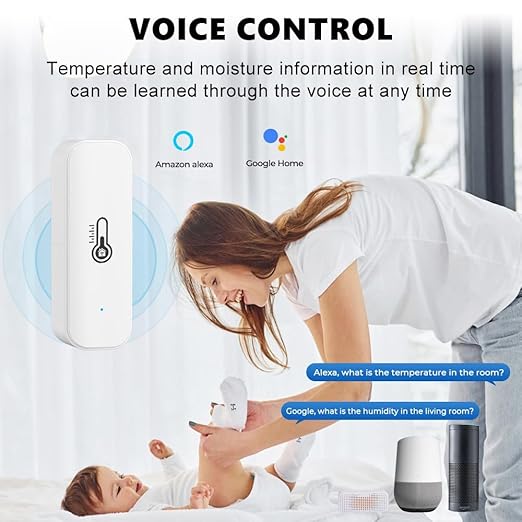 WiFi Smart Temperature and Humidity Monitor Sensor Compatible with Alexa,Google Assistant. with App Alert, for Home Pet Greenhouse.