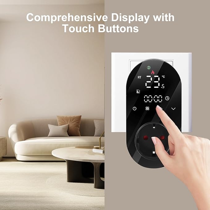 Luocute Smart WiFi Plug in Thermostat APP Remote Voice Control Energy Saving Mode Compatible with Electric Heating Equipment for Home Greenhouse Reptile Enclosure (Black)