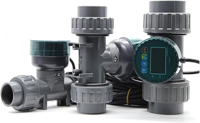 Water Flow Meter, DN25-80 High Precision Smart Digital Display Flowmeter, RS485 LCD Electronic Flowmeter, PVC Flow Sensor for Farm/Garden Irrigation,Gallon, QTS, PTS, L, m³(DN50,LCD Version)