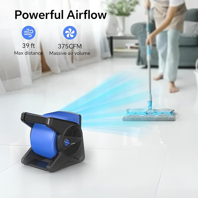 shinic 15" Pivoting Blower Fan, Portable Pivoting Blower Fan with Reset Button for Floor & Carpet Drying, 375 CFM, 3 Speeds Ideal for Office Garage Gym Home Use