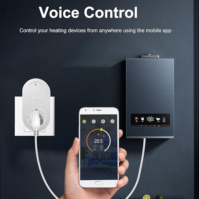 Luocute Smart WiFi Plug in Thermostat APP Remote Voice Control Energy Saving Mode Compatible with Electric Heating Equipment for Home Greenhouse Reptile Enclosure (White)