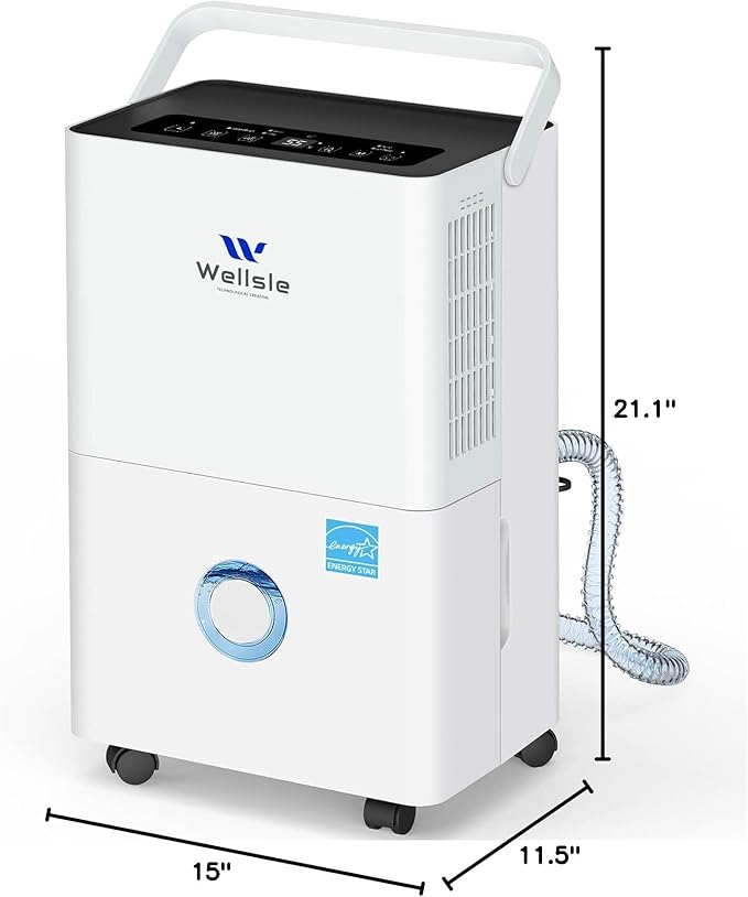 Energy Star Certified Dehumidifier for Home and Basement, Portable Dehumidifier with Drain Hose and Water Tank, Quiet Dehumidifiers for Bedroom, Living Room, Garage. (80 Pints)