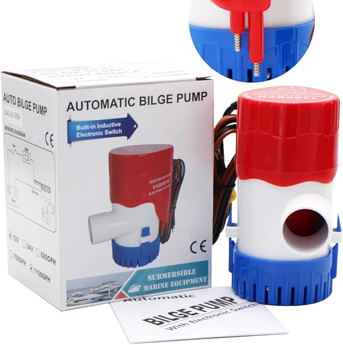 1100GPH 12 Volt Auto Bilge Pump Electric with Electrode Switch for Boat Submersible Marine Water Pump Accessories, Automatic Electric Bilge Pump, Water Pump Low Noise