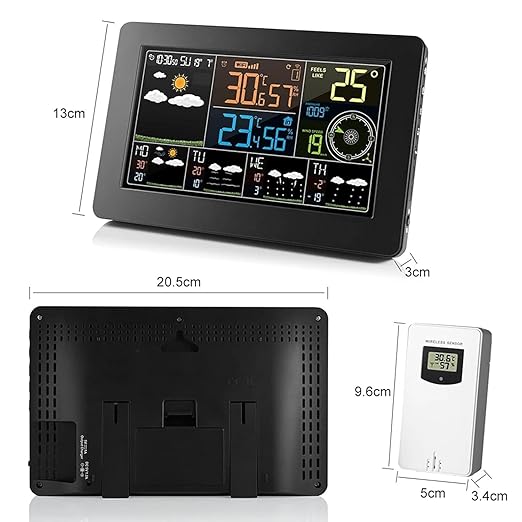 WiFi Weather Station Wireless Indoor Outdoor with Large Color Display, App Controlled Temperature Humidity Sensor, Smart Weather Forecast Alarm Clock
