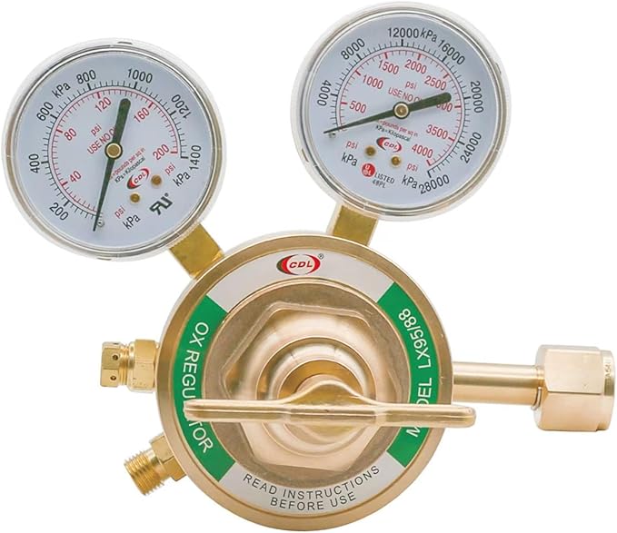 CDL LX95 Extra Heavy Duty Oxygen Regulator CGA540,Forged Brass,Large Tank Gauge Cutting Torch Regulator,0-4000PSI Inlet,0-200PSI Outlet