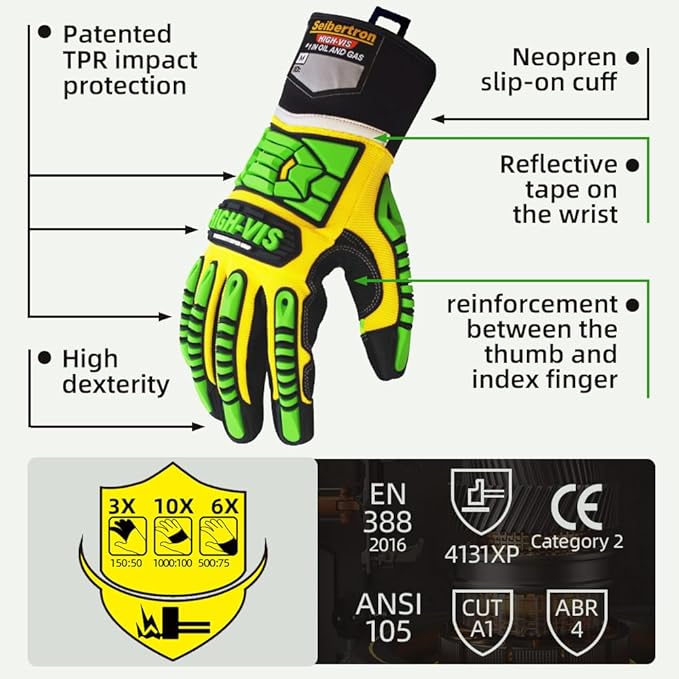 Seibertron High-Vis Series Cut Resistant Reducing Anti-Impact Mechanics Heavy Duty Safety Rescue Oil and Gas Gloves
