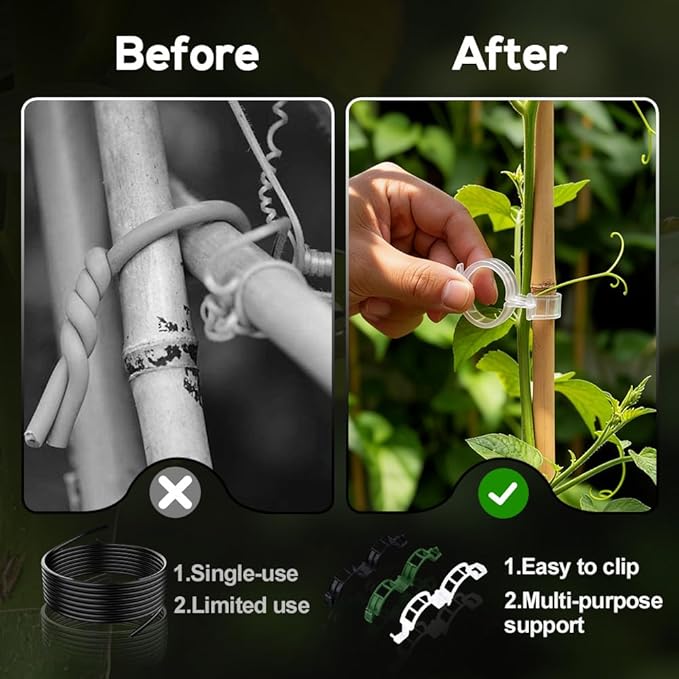 Plant Support Clips, 2026 Upgraded Tomato Plant Clips for Climbing Plants, Reusable Plastic Garden Clip for Grape Cucumber Stems Outdoor Vine Fixing Clip Gardening Supplies (100, Black)