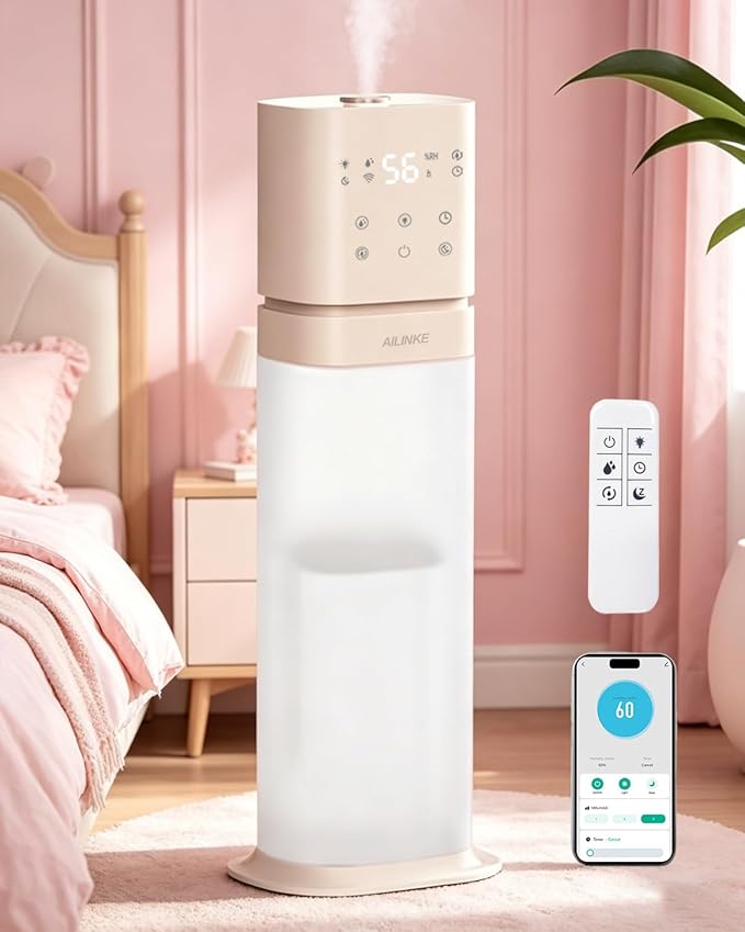 Humidifiers for Bedroom 2.1Gal/8L, Smart Humidifier for Large Room, Cool Mist Humidifiers for Home Kids Baby Plants, Top Fill Humidifier with Extension Tube, WIFI APP & Voice Control, Pink