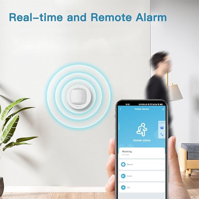 Heiman WiFi Smart Motion Sensor, Wireless Home Security PIR Motion Detector, Real-Time App Notifications and Large Area Detection, Contact Sensor for Tuya App Smart Home Automation