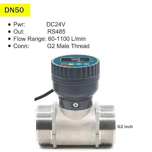 Rs485 Digital Display Flowmeter Stainless Steel Smart LCD Electronic Flow Meter Sensor Water, for Farm/Garden Irrigation(DN50)