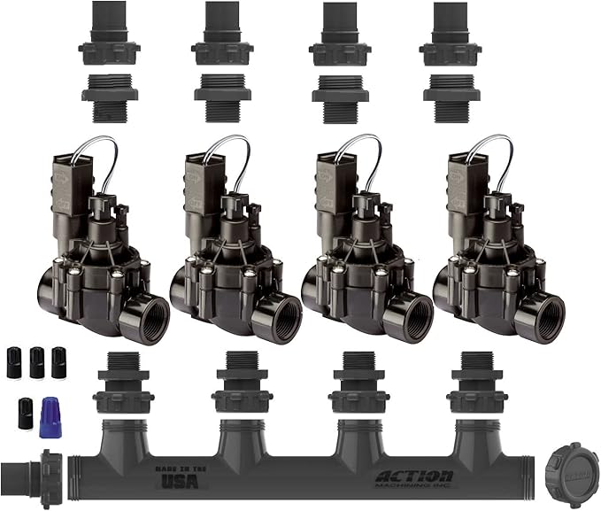 SPW Rain Bird Premium Valve Manifold System 100DVF with Flow Control - Heavy Duty Action Machining Parts - 3/4inch or 1inch Slip (4 Zone)