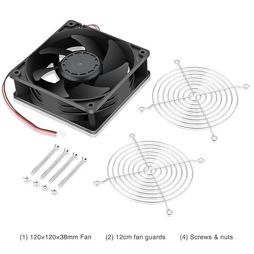 Wathai 120mm x 38mm 12V DC IP68 Waterproof Exhaust Fan, Dual Ball Bearing, 116 CFM, 3000 RPM, 6W, 2Pin for RV Refrigerator, Amplifier, Outdoor Equipment, Camper