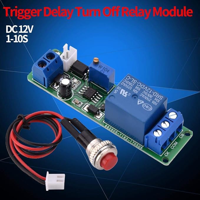 DC 12V Adjustable Delay Timer Module with 1–10 Second Off-Delay Relay Switch for Automotive Electronics, Industrial Control and DIY Projects